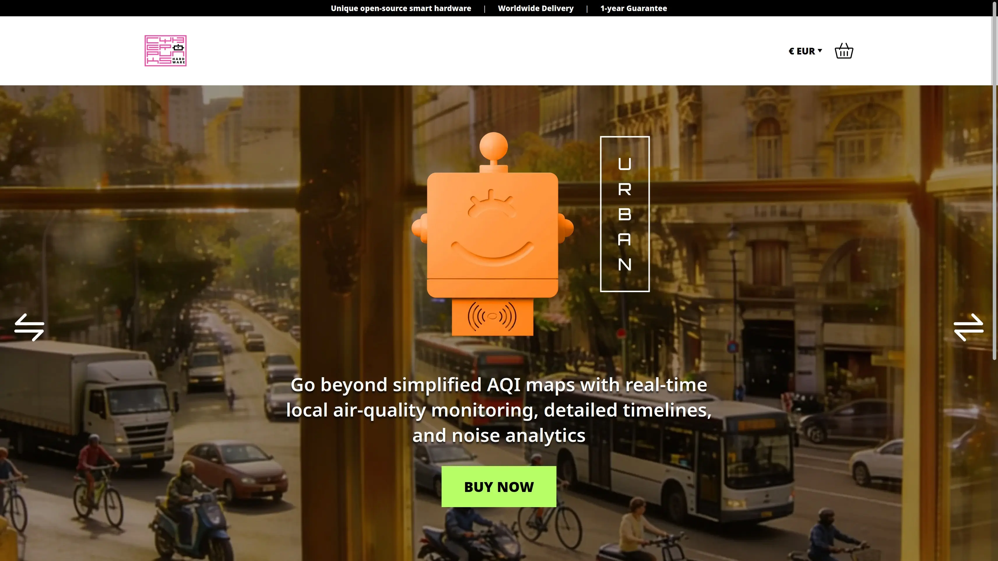 cyberpunks.shop homepage — open-source web3 hardware store featuring the Altruist sensor