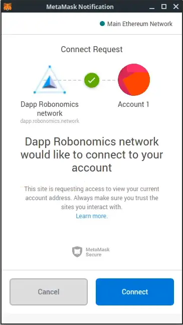 Connection to Robonomics dApp via Metamask