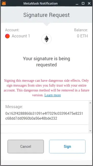 Sign a message in Robonomics network via dApp