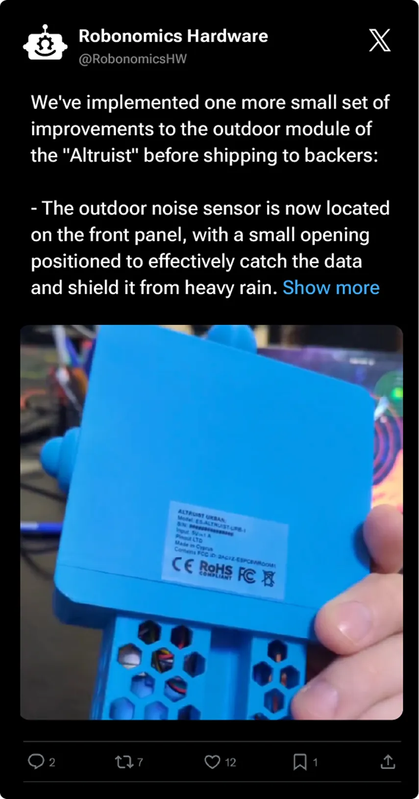 Community tweet about Robonomics