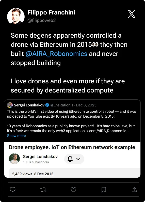 Community tweet about Robonomics