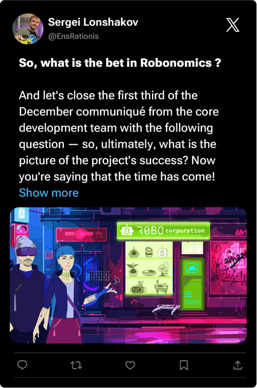 Tweet about Robonomics project